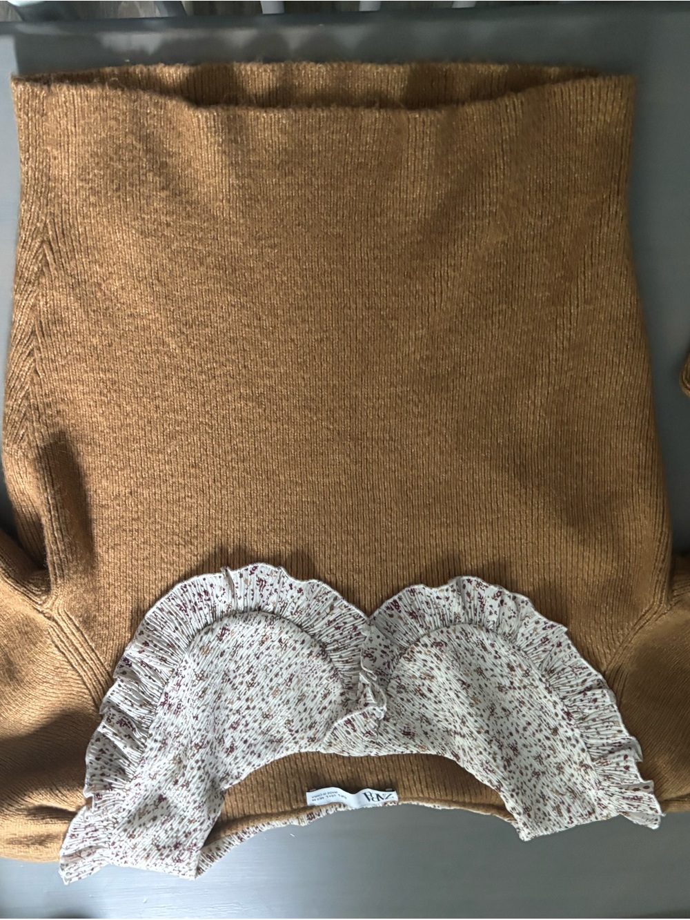 Zara Mustard Knit Sweater with Cream Floral Ruffle Collar - Picture 6 of 6